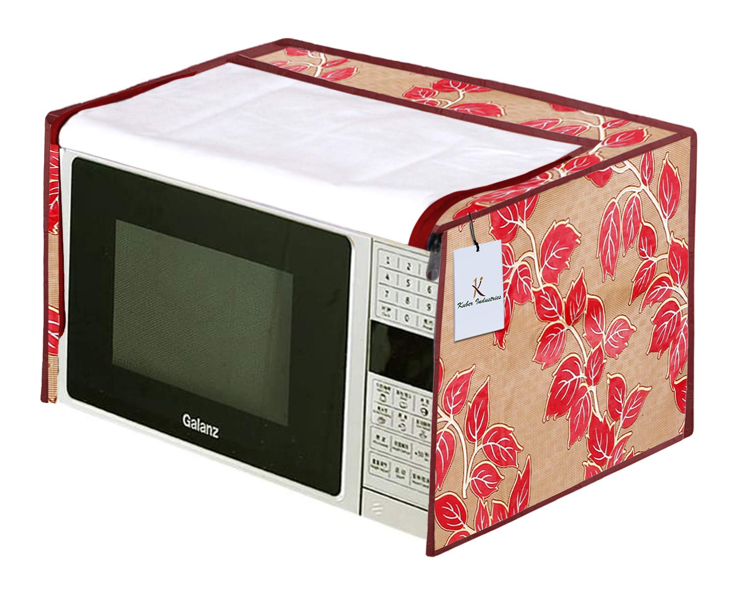 Kuber Industries Leaf Design PVC Microwave Oven Full Closure Cover for 20 Litre (Red) CTKTC33231