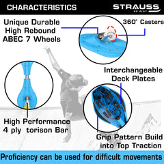 Strauss Bronx SF Waveboard/Caster Board/Balancing Board/Heavy Duty Skateboard with 360-degree Caster Wheels | Lightweight with Illuminating ABEC 7 Premium PU Wheels 