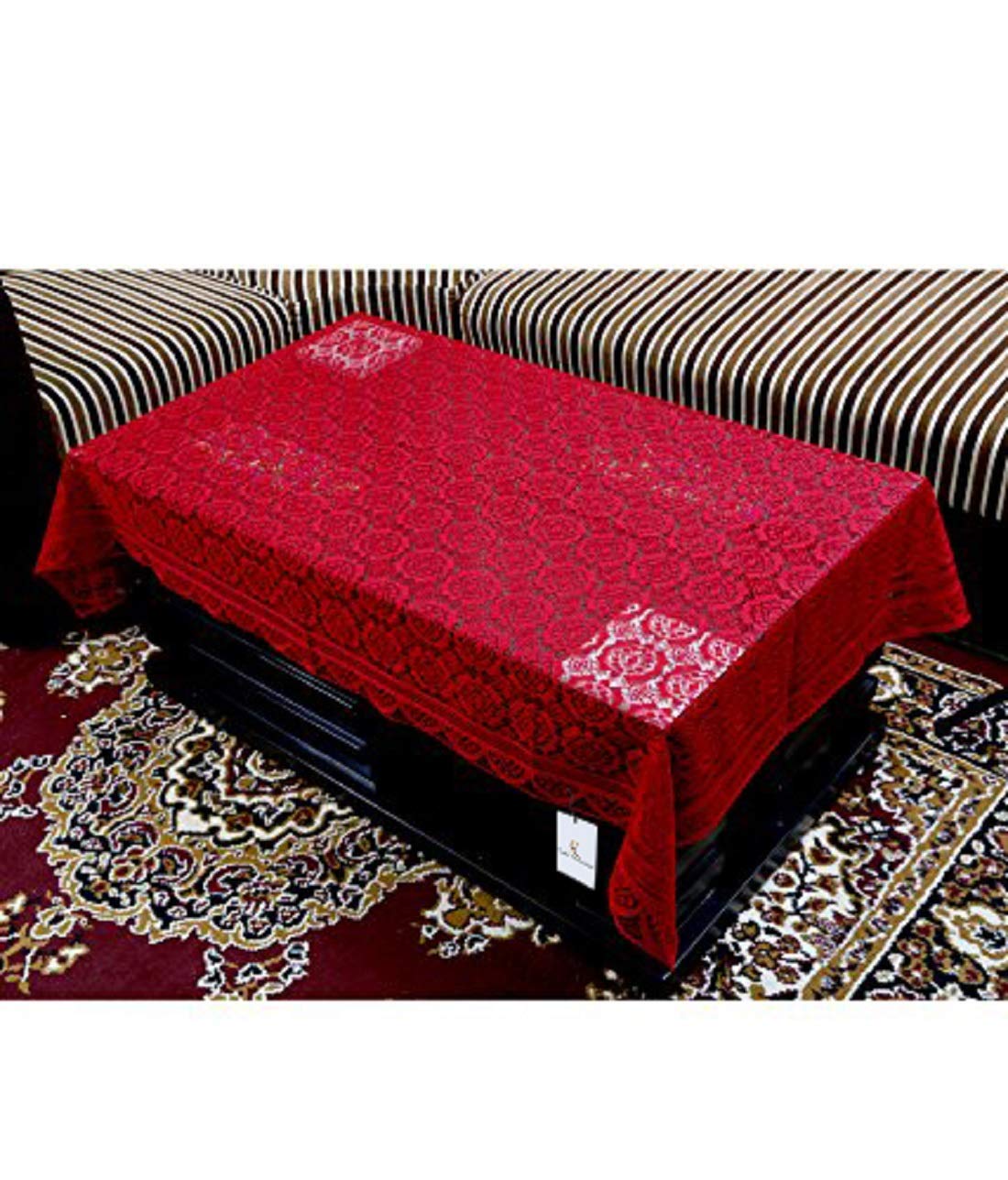 Kuber Industries Circle Design Cotton 7 Piece 5 Seater Sofa Cover with Center Table Cover(Maroon) - CTKTC22275