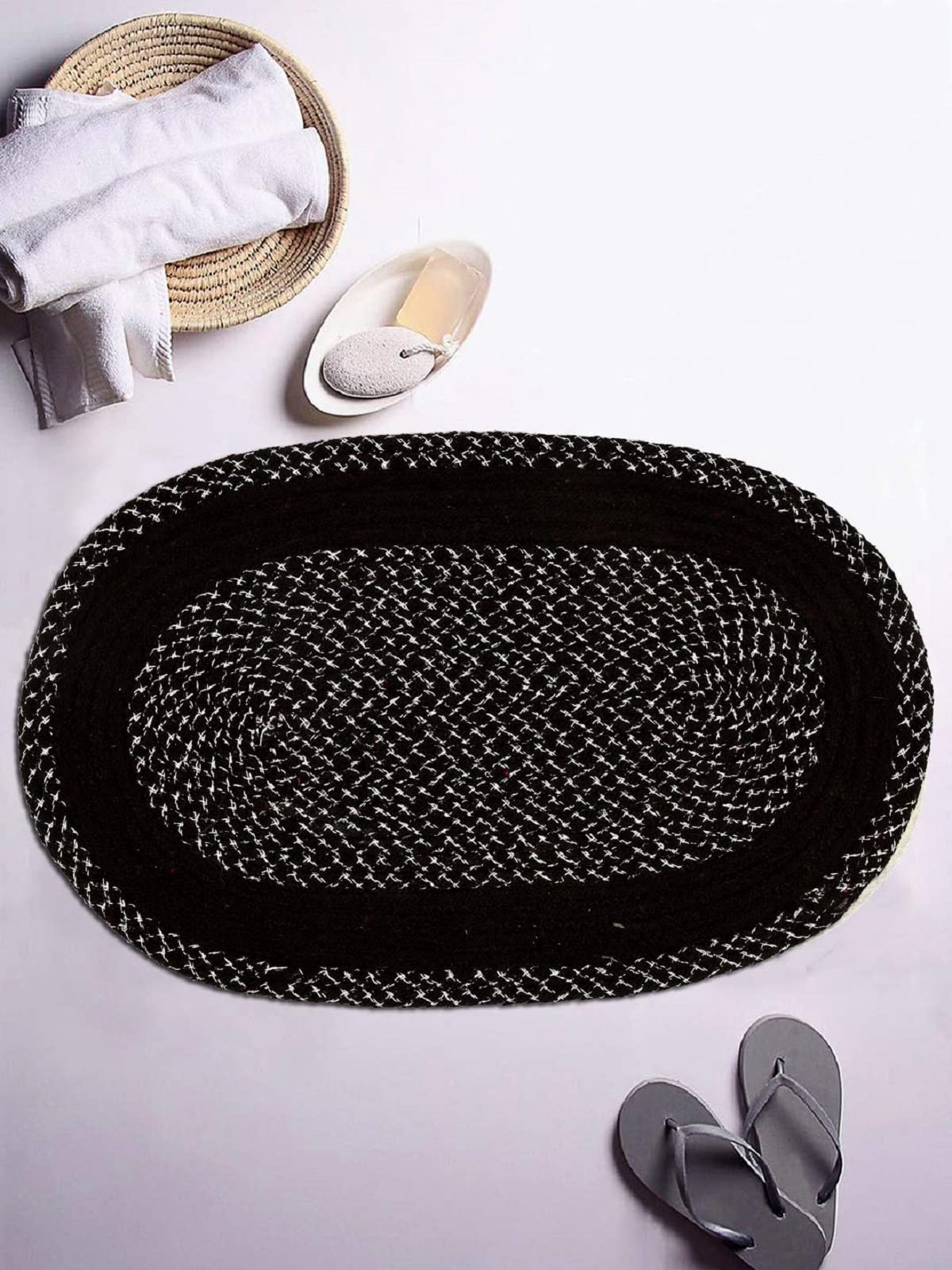 Heart Home Oval Design Soft Cotton Blend Anti Slip 2 Pieces Door Mat 18"x26"(Brown) CTHH5512