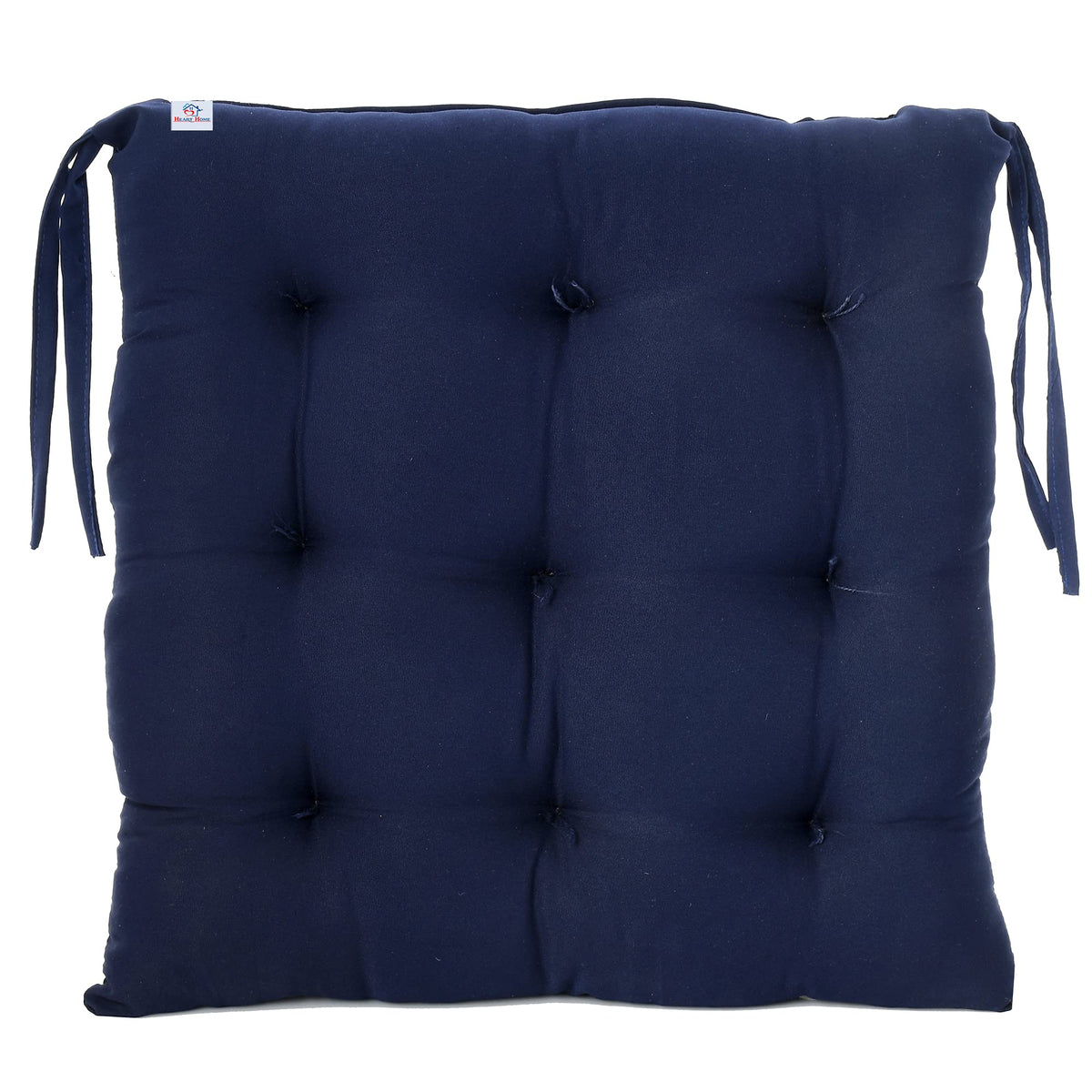 Heart Home Microfiber Square Chair Pad/Cushion for Office, Home or Car Sitting with Ties, 18 * 18 Inch (Navy Blue), Standard (HS_37_HEARTH020849)