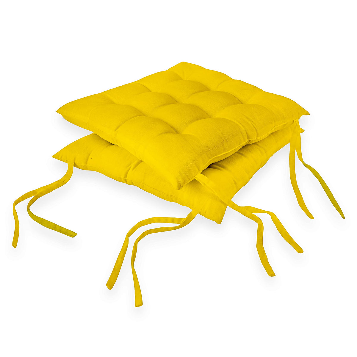 Encasa Homes 2 pcs Chair Cushions 40x40 cm - Sunbeam Yellow - Dyed Canvas Square Seat Cushions with Micro-Fiber Filling & Ties for Sitting, Pooja, Dining & Office Table