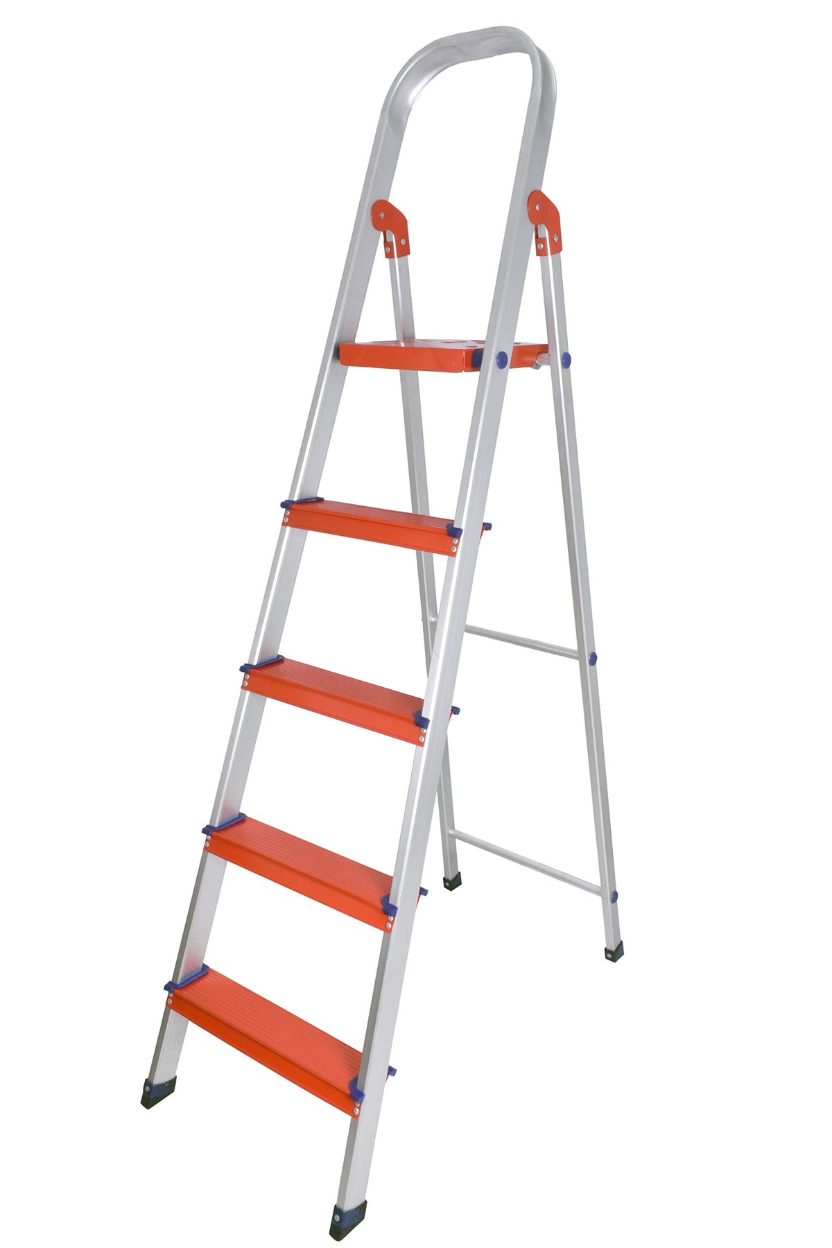 Plantex Classic 5 Step Foldable Aluminium Ladder/Step Ladder for Home Use (Orange & Silver)