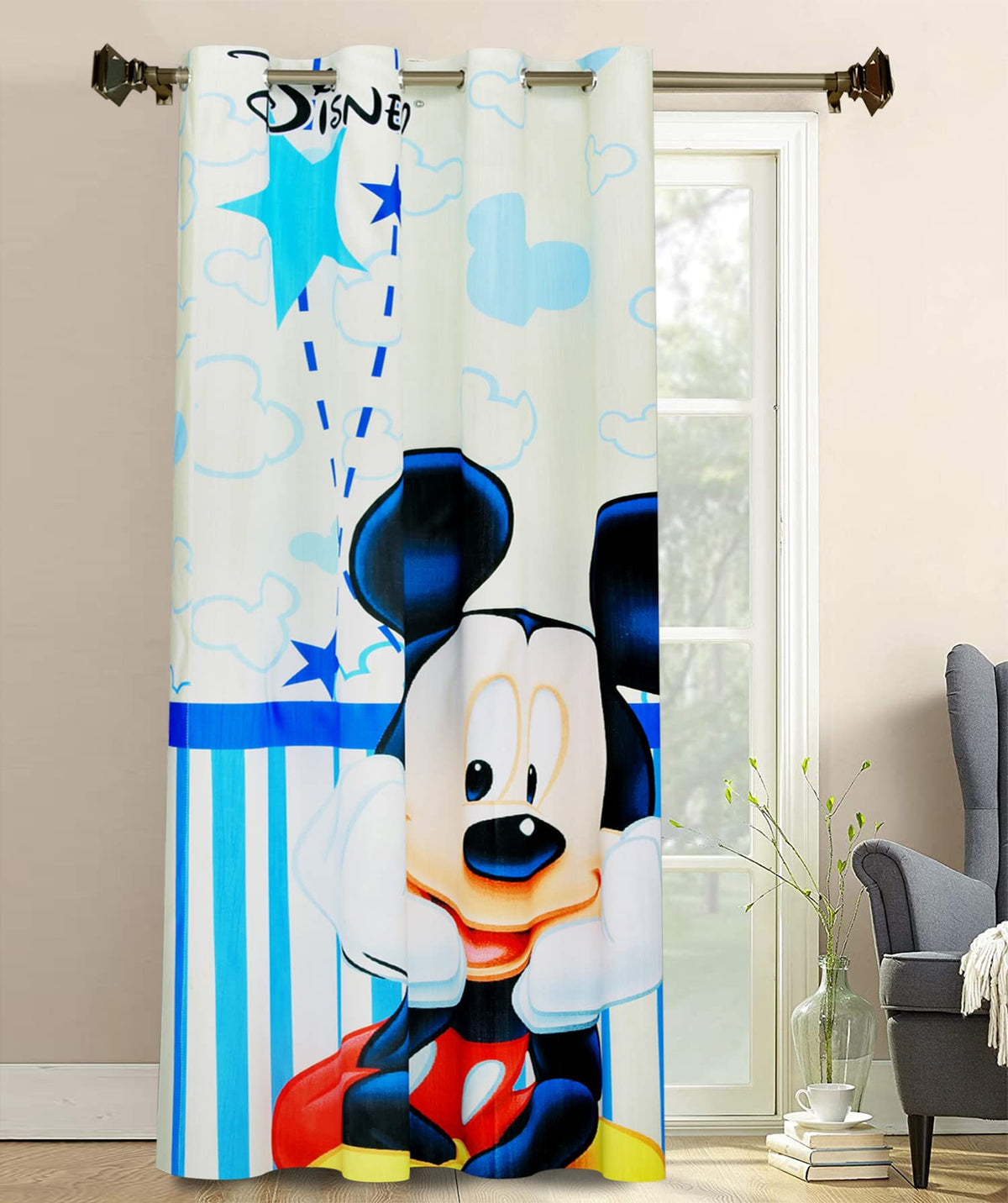 Kuber Industries Disney Mickey Printed 7 Feet Door Curtain for Living Room, Bed Room, Kids Room with 8 Eyelet (Cream)-HS43KUBMART25601, Standard