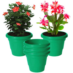 Kuber Industries Solid 2 Layered Plastic Flower Pot|Gamla for Home Decor,Nursery,Balcony,Garden,6"x5",Pack of 5 (Green)