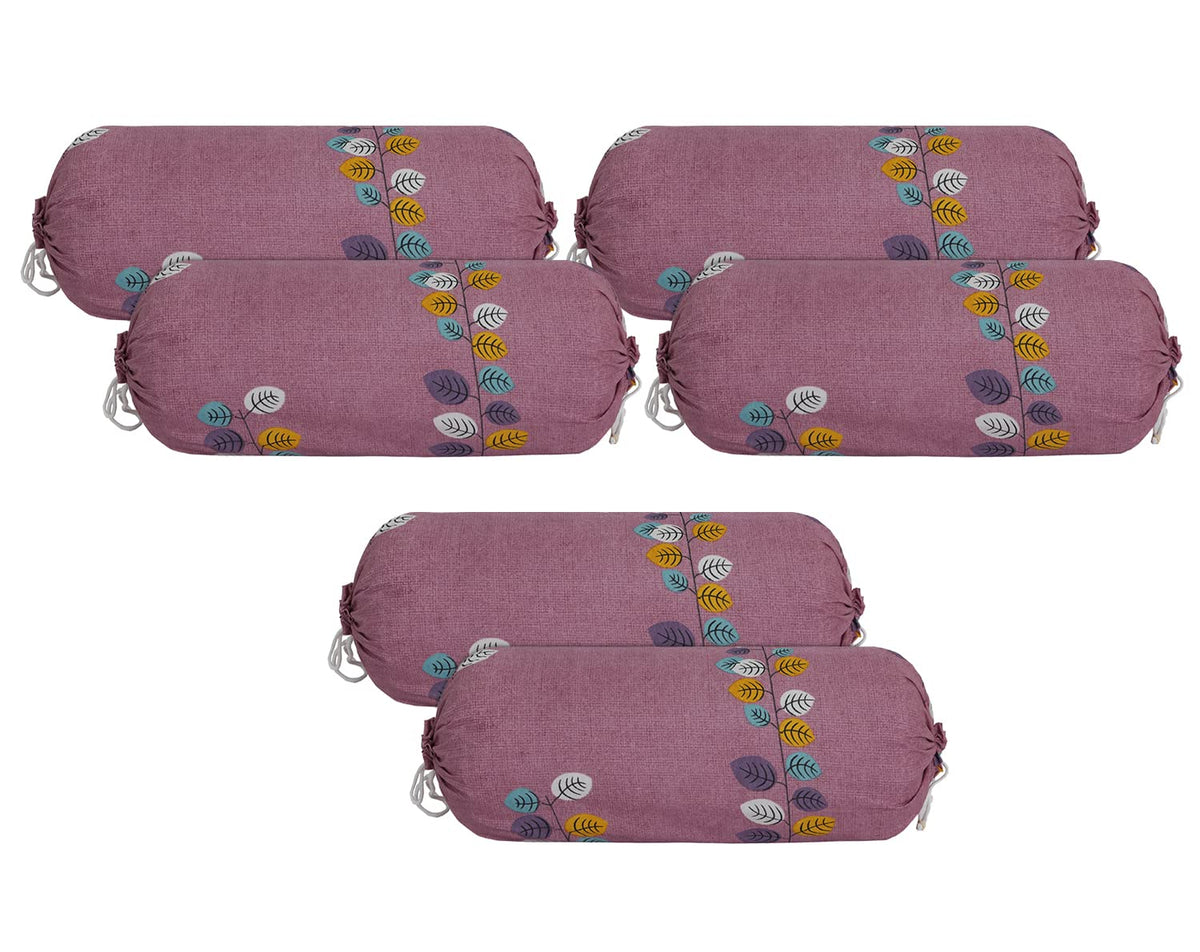 Kuber Industries Bolster Cover|Soft Cotton Bolster Cover Set|Diwan Round Bolster Pillow Covers|Luxurious Leaf Print Roll Masand Cover|16x32 Inch|Pack of 6 (Pink)