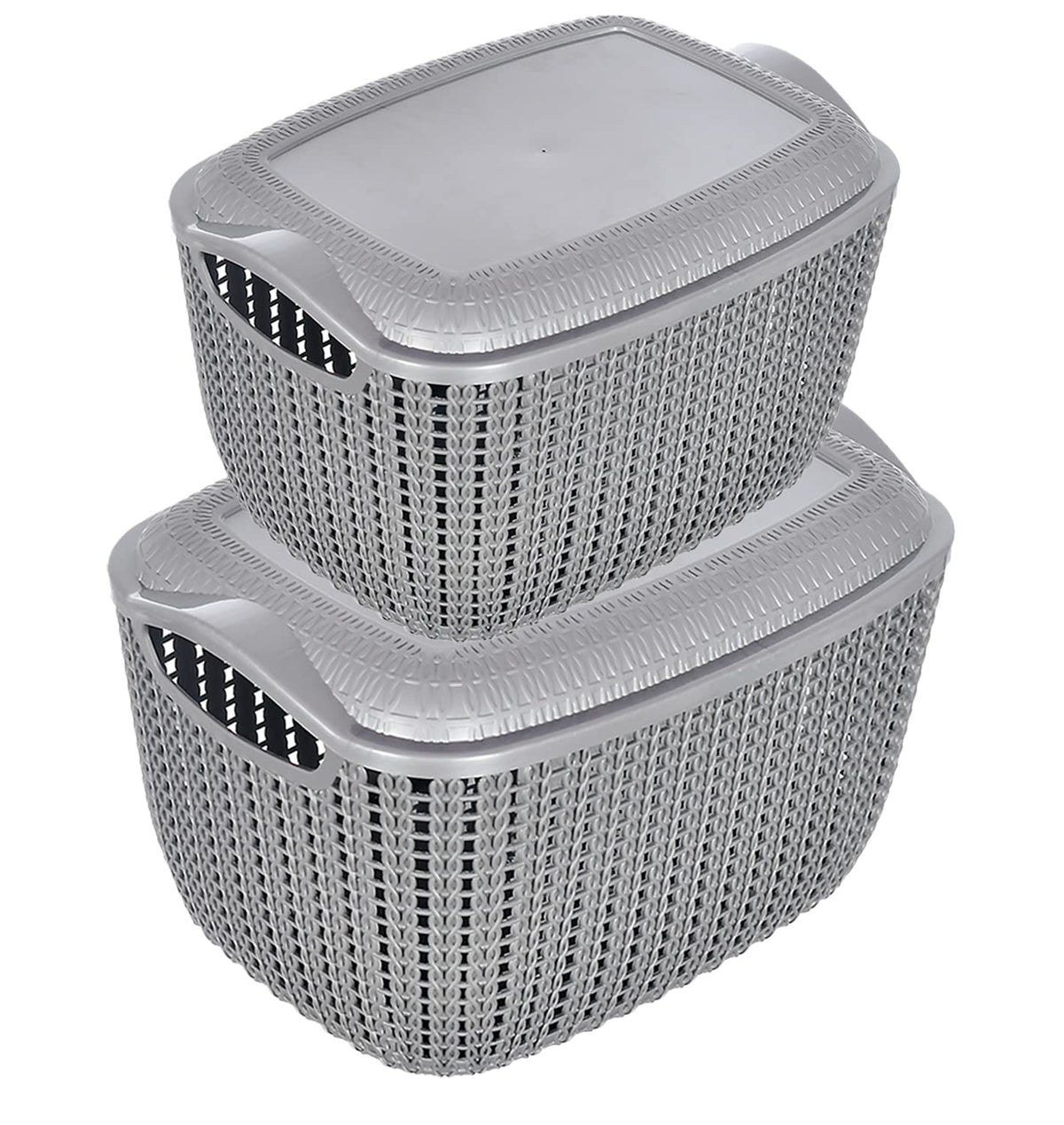Kuber Industries Multipurposes Large & Small M 30-25 Plastic Basket, Organizer For Kitchen, Countertops, Cabinets, Bathroom With Lids- Set of 2 (Grey) -46KM058