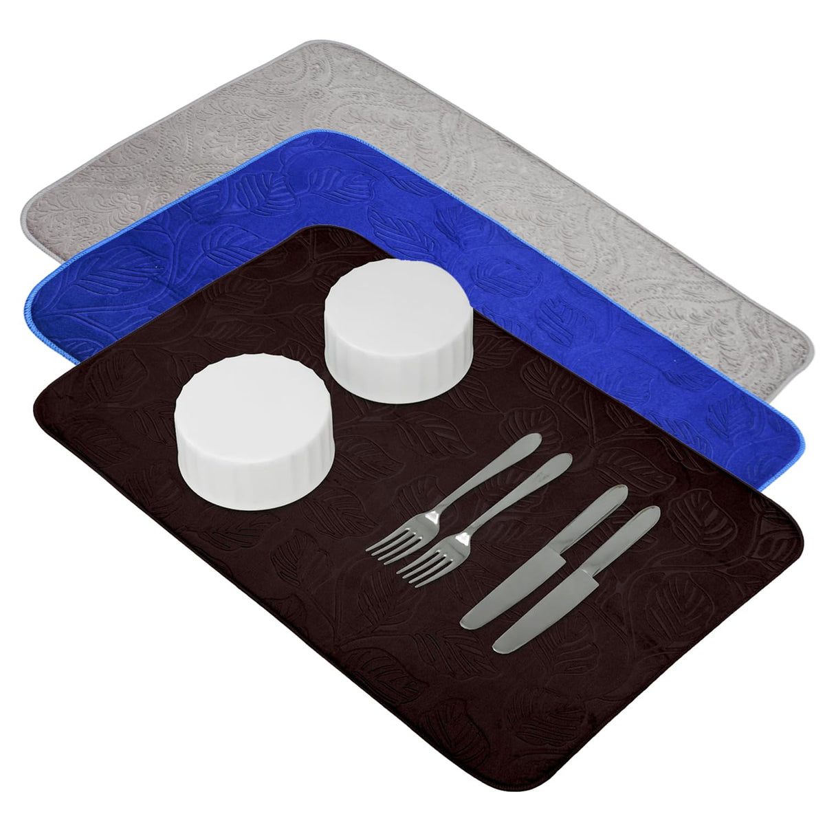 Heart Home Dish Dry Mat | Microfiber Self Drying Mat | Kitchen Drying Mat | Water Absorbent Kitchen Mat | Embossed Dish Dry Mat | 38x50 | Pack of 3 | Multicolor