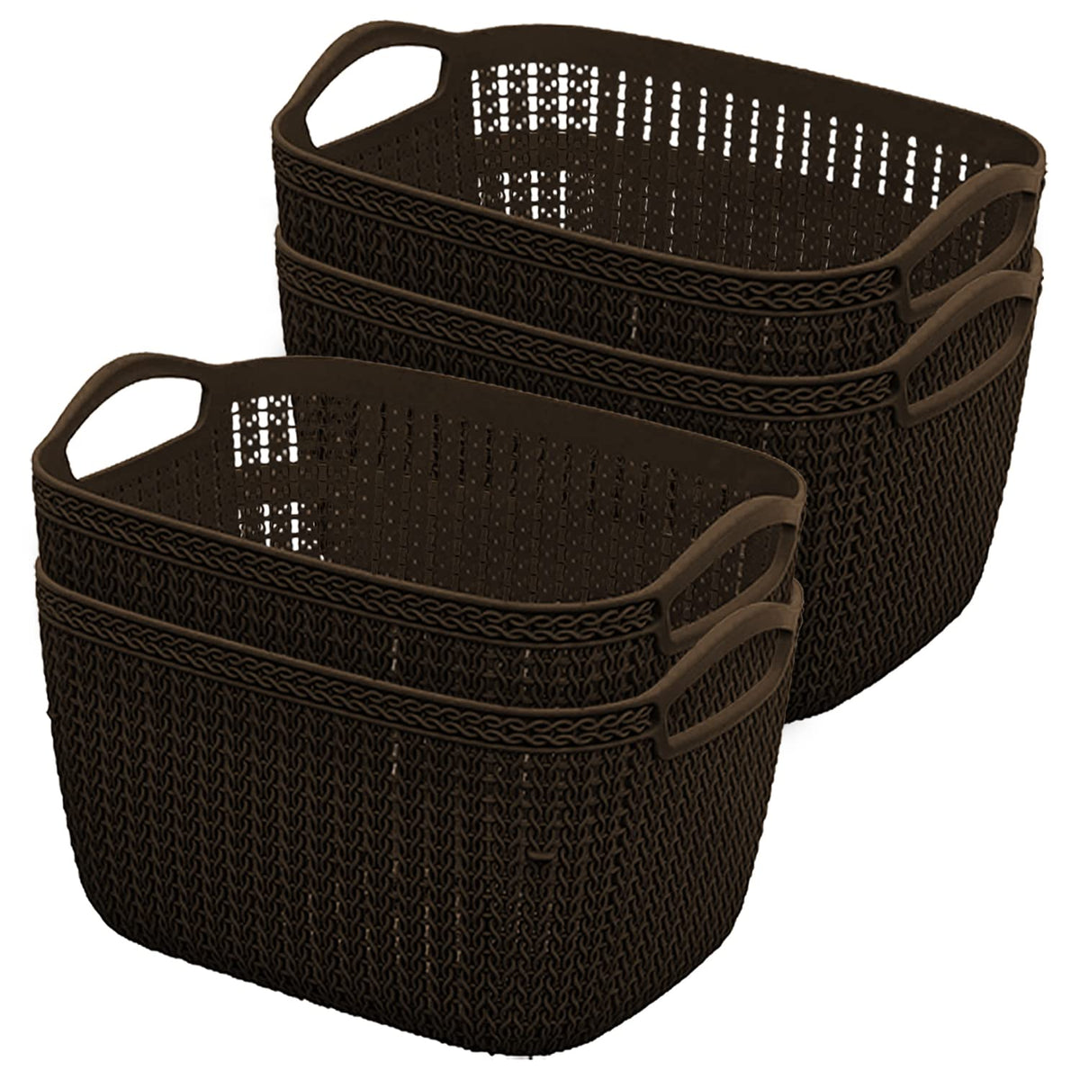 Kuber Industries Q-5 Multiuses Designer Unbreakable Plastic Storage Basket/Organizer/Bin For Home, Kitchen, Bathroom, Office Use Pack of 4 (Brown)-50KM01635