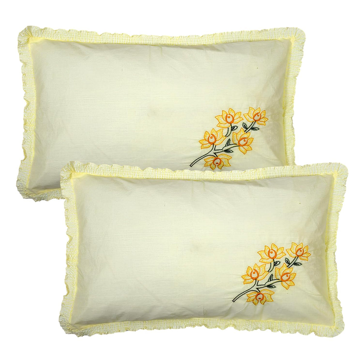 Kuber Industries Pillow Cover | Cotton Pillow Cover | Pillow Cover for Bedroom | Cushion Cover for Living Room | Embroidery Frill with Zip Pillow Cover | 20x30 Inch | Set of 2 | Cream