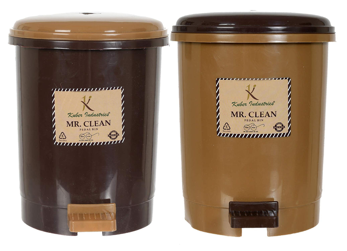 Kuber Industries 2.5 Liter Mini Desktop Trash Bin with Lid Tiny Garbage Trash Bin (Brown & Coffee)-Pack of 2 (HS_36_KUBMART018550)