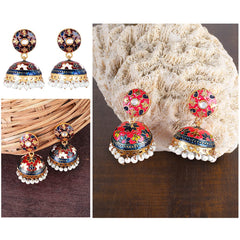 Yellow Chimes Meenakari Earrings for women Meenakari Handcrafted Jaipur Rajasthani Style Traditional Gold Plated Jhumka/Jhumki Earrings for Women and Girls. (ME 5)