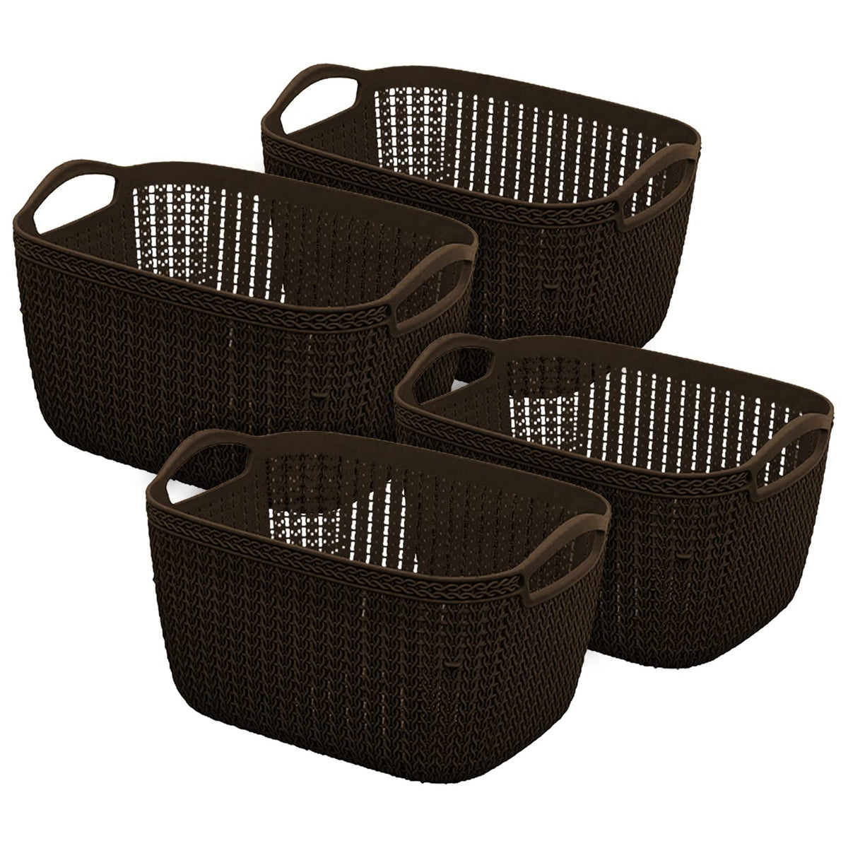 Heart Home Q-6 Designer Plastic Storage Basket For Store Fruits, Vegetables, Magazines, Cosmetics, Stationary Pack of 4 (Brown)-50HH01680