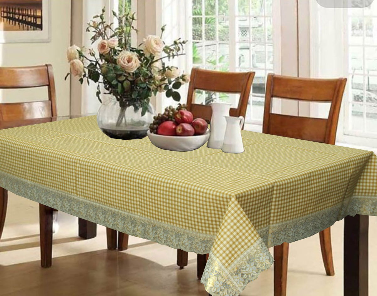 Kuber Industries Checkered PVC 6 Seater Dining Table Cover - Brown (DTTDINNEDTT22)