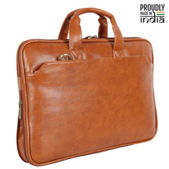 THE CLOWNFISH Jason Faux Leather Slim Expandable 15.6 inch Laptop Messenger Bag Briefcase (Tan)