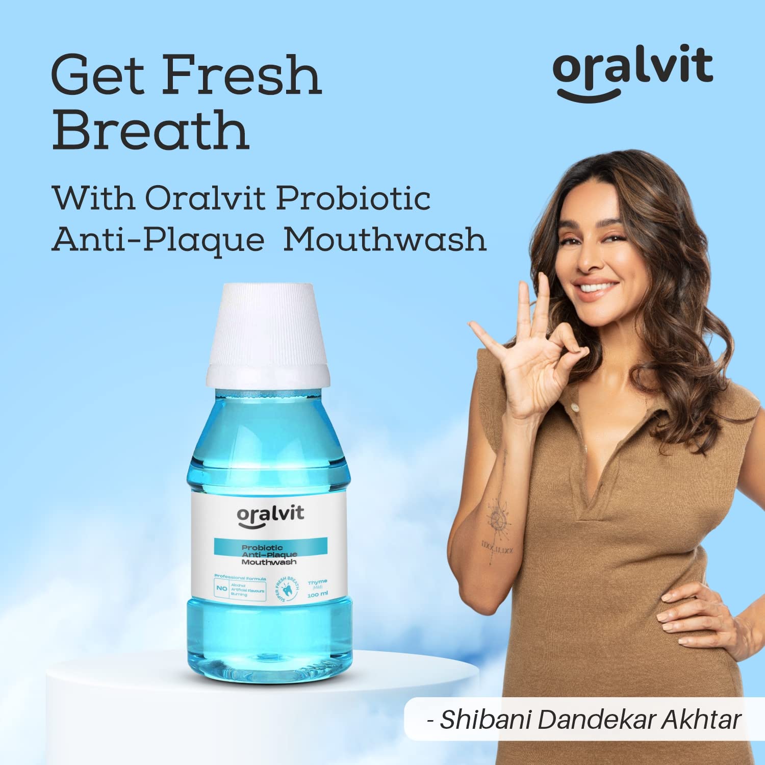 Oralvit Probiotic Anti-Plaque Mouthwash with Mild Thyme | Fights Germs | No Alcohol, No Burning Sensation, No Artificial Flavours |For Men & Women – 100ml (Pack of 2)