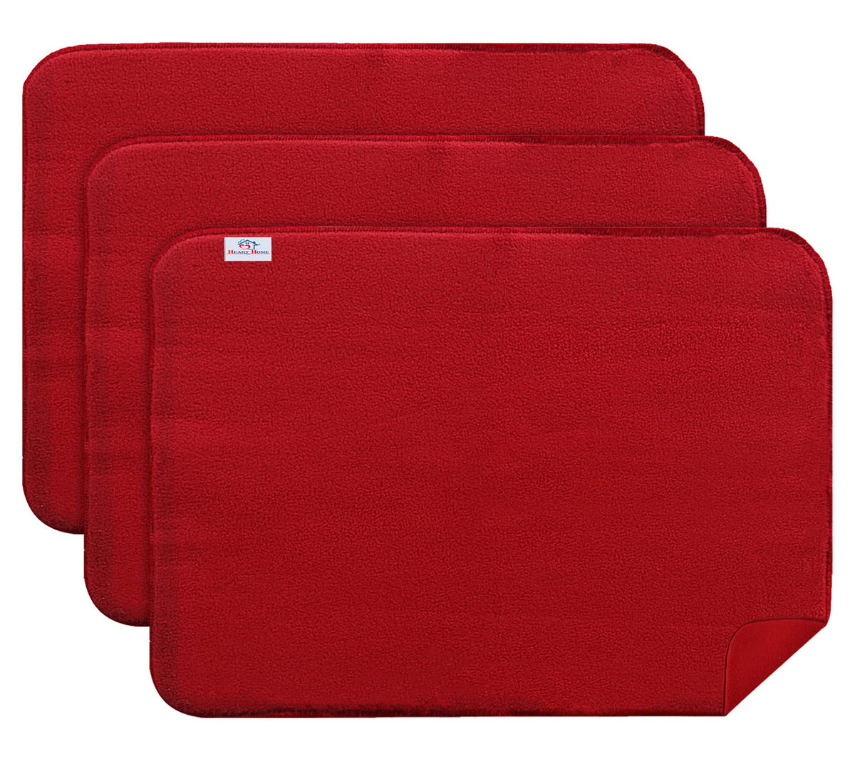 Heart Home Microfiber Reversible Dish Drying Mat with Absorbent Parity for Kitchen 19"x 15",Pack of 3 (Red)