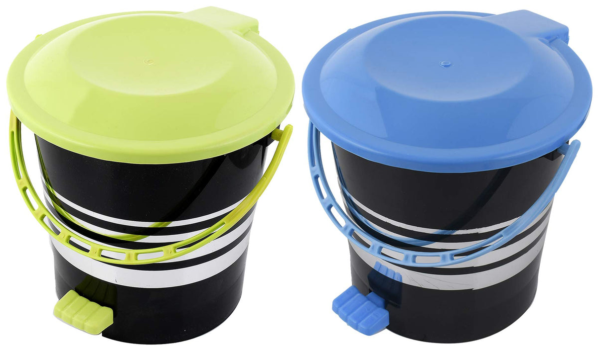 Kuber Industries 2 Pieces Plastic Dustbin Garbage Bin with Handle,5 Liters (Blue & Green) -CTKTC037998