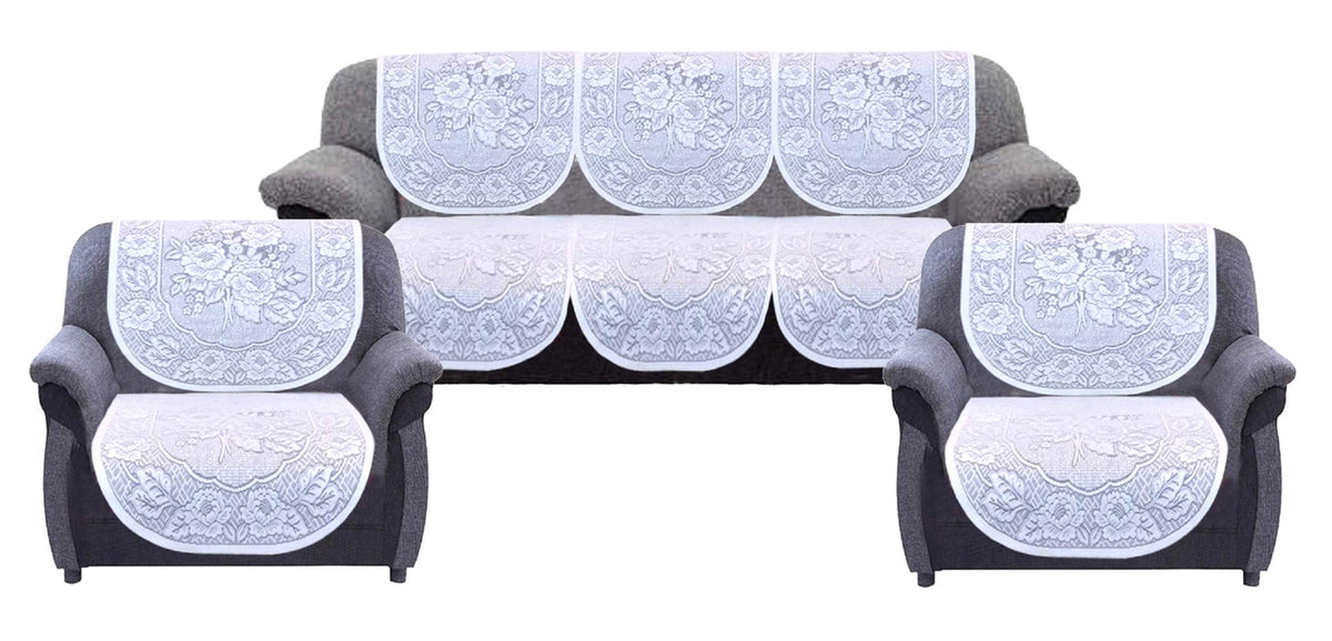 Heart Home Self Cotton 6 Piece 5 Seater Sofa Cover Set (White) (CTHH03085)