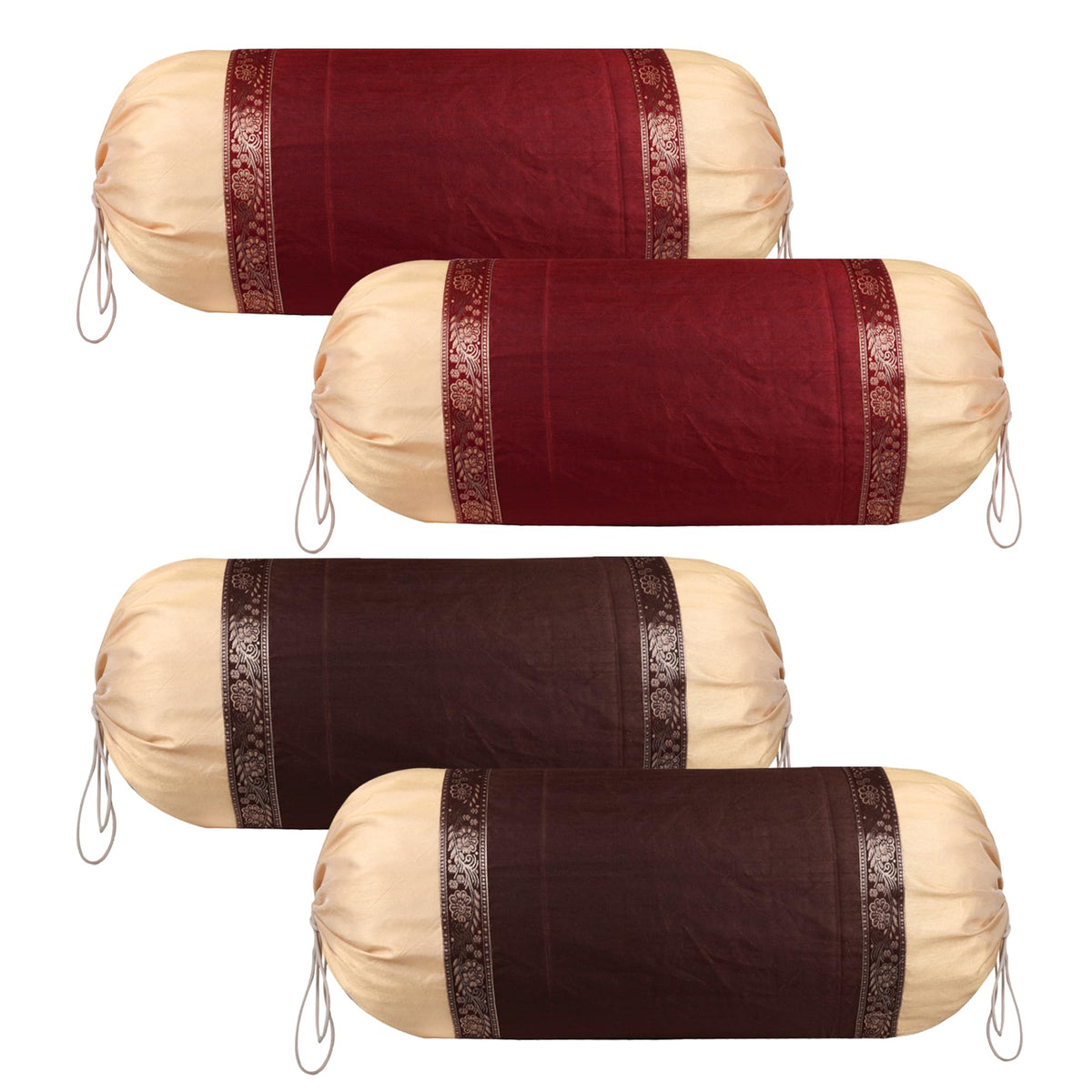 Kuber Industries Bolster Covers | Dupion Polyester Bolster Cover Set | Diwan Bolster Cover Set | Bolster Pillow Cover | Lace Design Masand Cover | 16x32 Inch | Pack of 4 | Multicolor