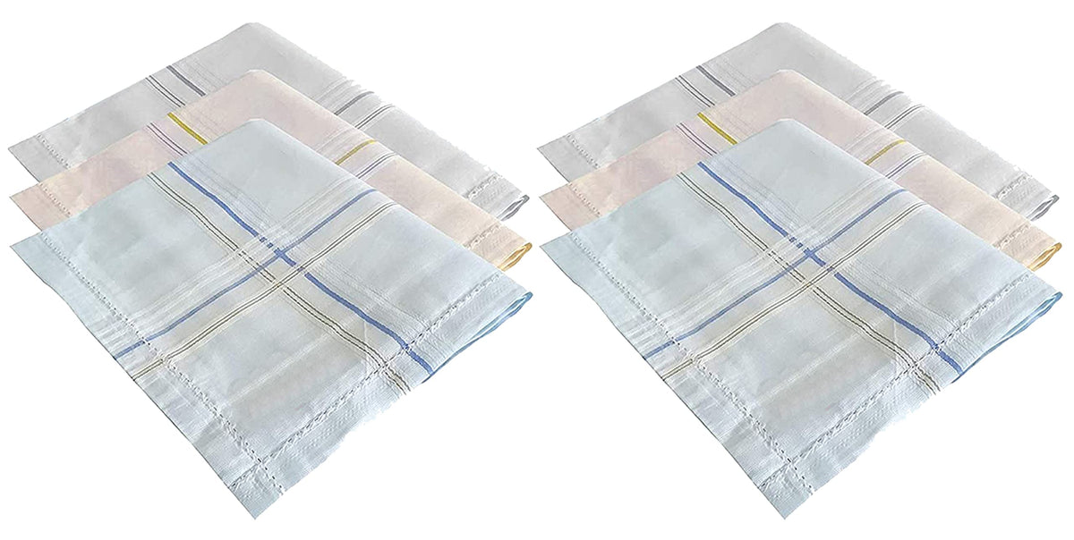 Kuber Industries Men's Handkerchiefs, 100% Pure Cotton, Pocket Square Hankies, Classic Plaid Pattern Perfect for Gift, Set of 9 (Lite Colour)