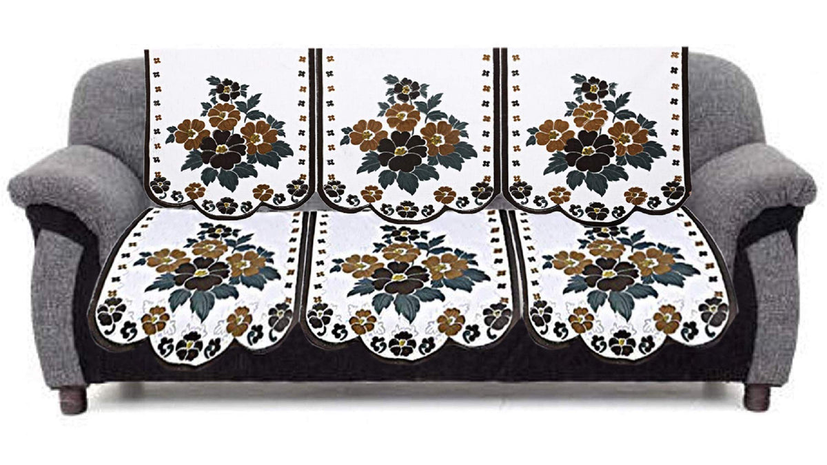 Heart Home Flower Cotton 2 Piece 3 Seater Sofa Cover (Brown)