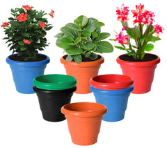 Kuber Industries Solid 2 Layered Plastic Flower Pot|Gamla|Flower Pots for Garden Nursery,Home Décor,6"x5",Pack of 8 (Multicolor)