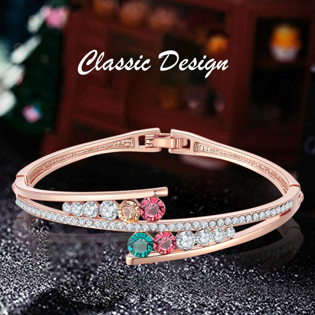 Yellow Chimes Combo Bracelets for Women 2 Pcs of Combo Copper & Rose Gold Plated Cubic Zircon Crystal Bracelets Set for Women and Girls
