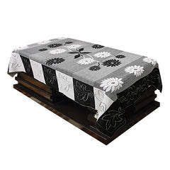 Kuber Industries Flower Design Cotton 5 Seater Sofa Cover Set with 6 Pieces Arms Cover and 1 Center Table Cover (Set of 17, Black, Standard)
