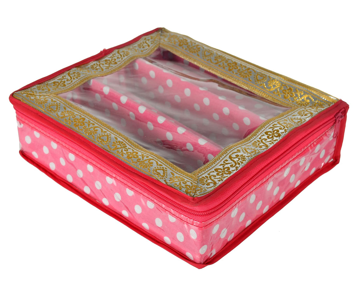 Kuber Industries Dot Printed Laminated 3 Rod Bangle, Chudi, Watches & Bracelet Box/Organizer With Transparent Top (Pink)-HS43KUBMART25537