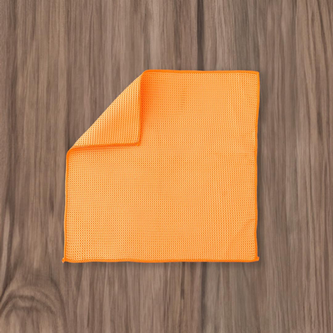 CARBINIC Waffle Microfiber Super Absorbent Cloth, 300 GSM | Silk Banded Edge Cloth | Extra Thick Microfiber | Anti-Scratch | Multipurpose Microfiber Towels for Cleaning | Orange