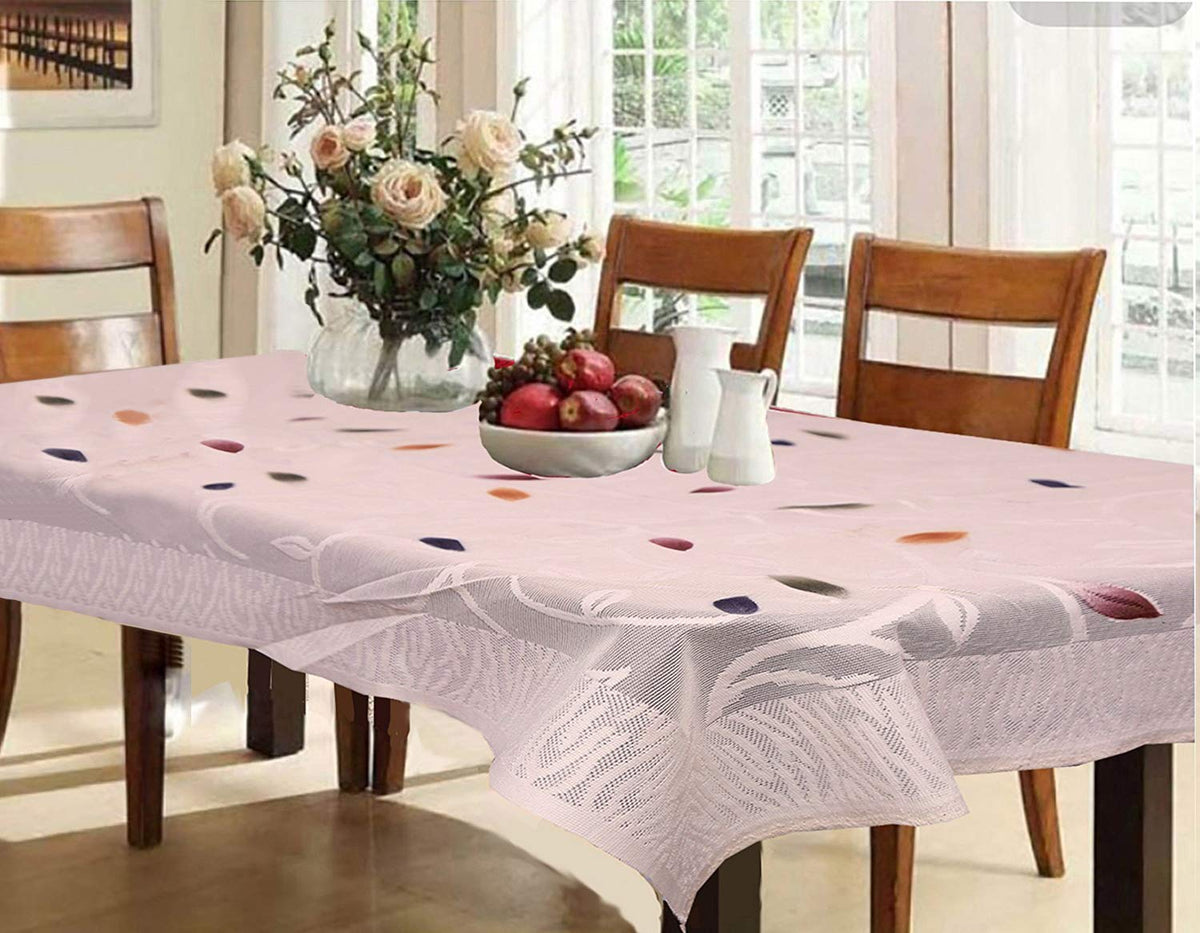 Kuber Industries Leaf Design Cotton 6 Seater Dining Table Cover - Cream - CTKTC022306