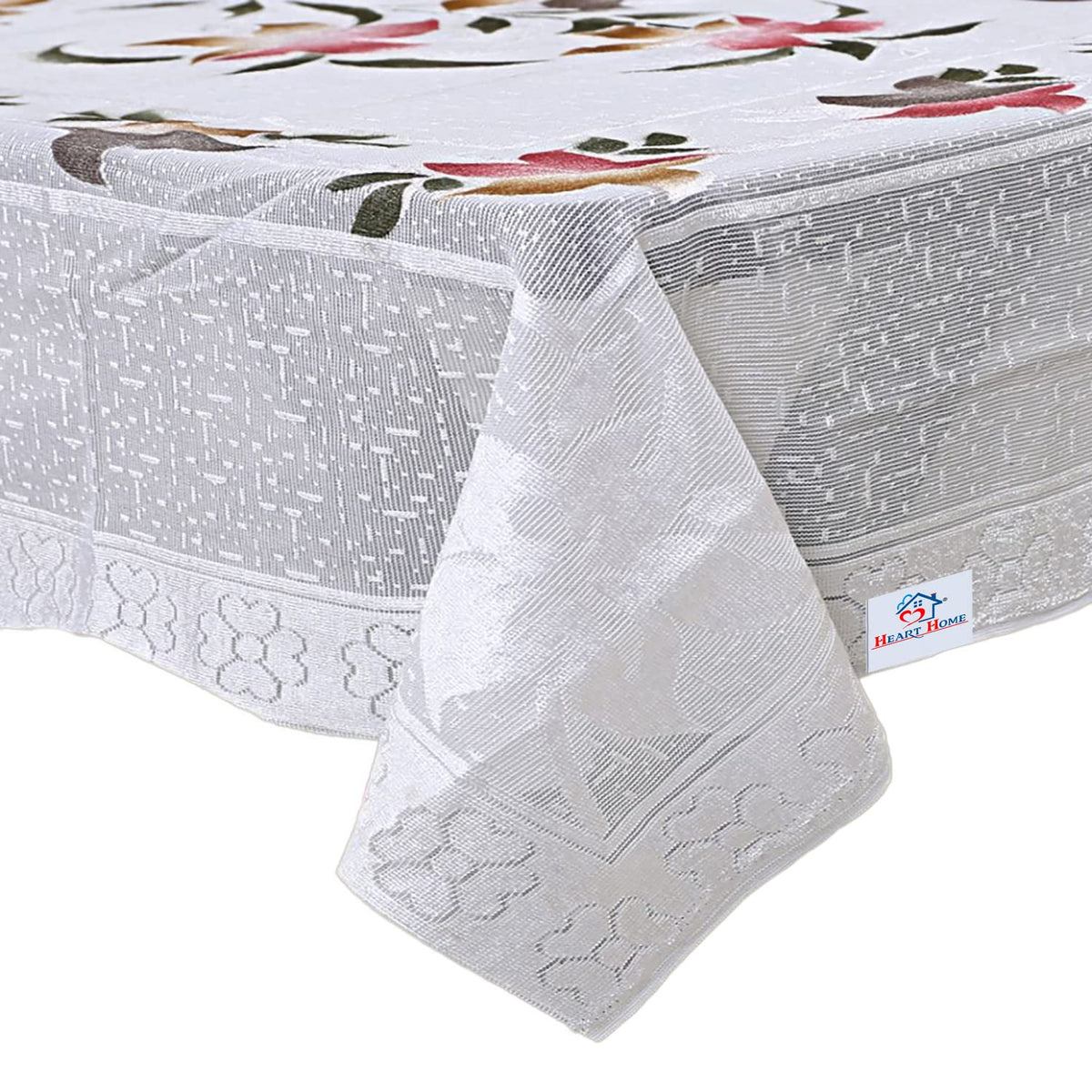 Heart Home Flower Printed Home Decorative Luxurious 4 Seater Cotton Center Table Cover/Table Cloth, 40"x60" (White)-44HH056