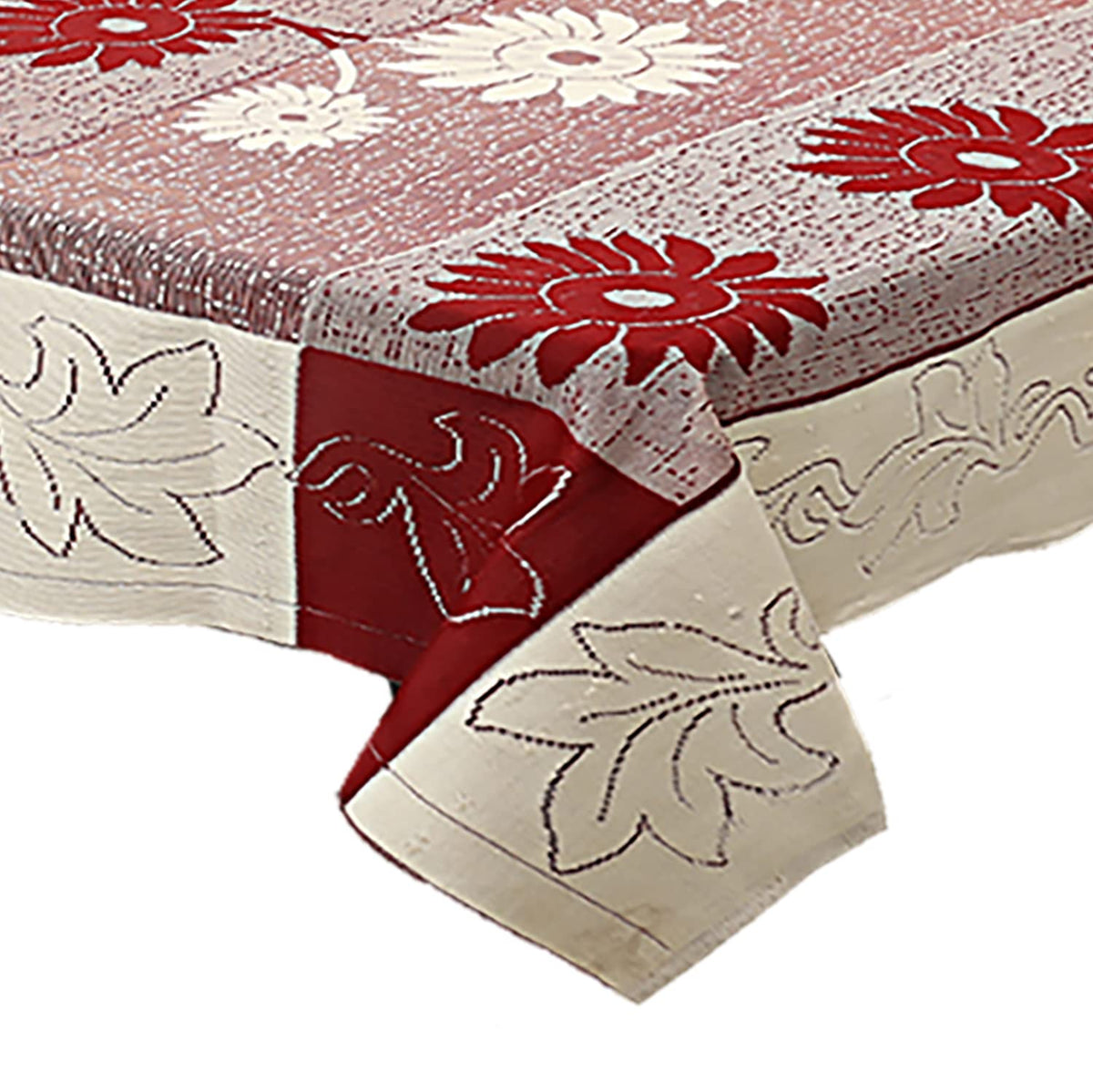 Kuber Industries Flower Printed Home Decorative Luxurious 4 Seater Cotton Center Table Cover/Table Cloth, 40"x60" (Red & Cream)-44KM060