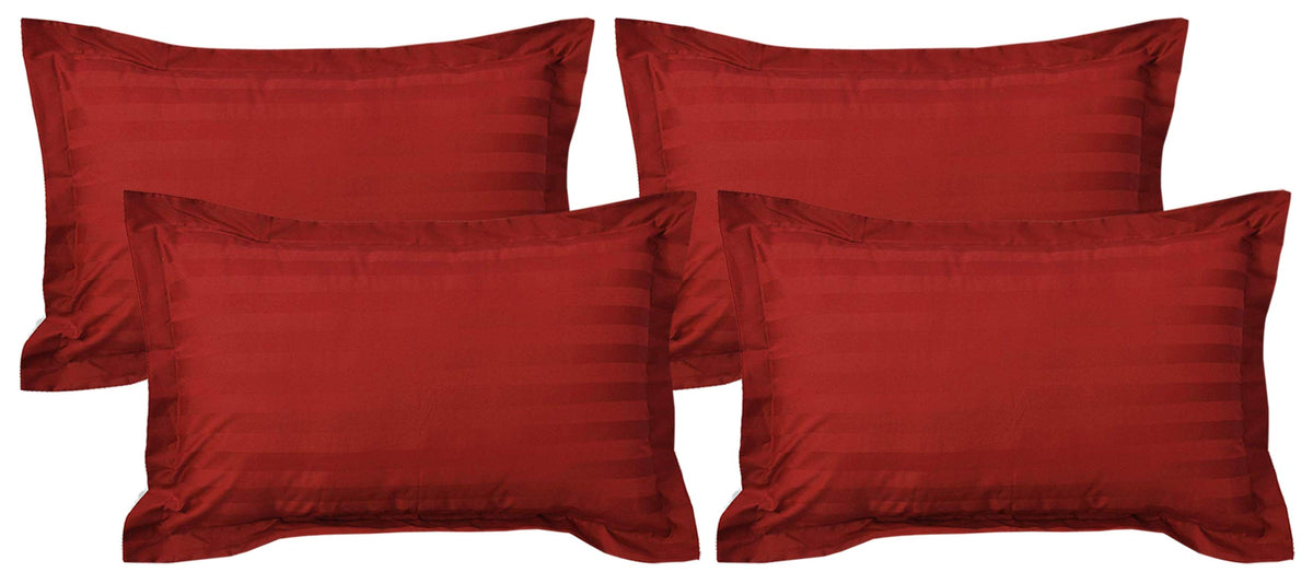 Kuber Industries 4 Pieces Cotton Luxurious Satin Striped Pillow Cover Set-17"x27" (Maroon) - CTKTC40317