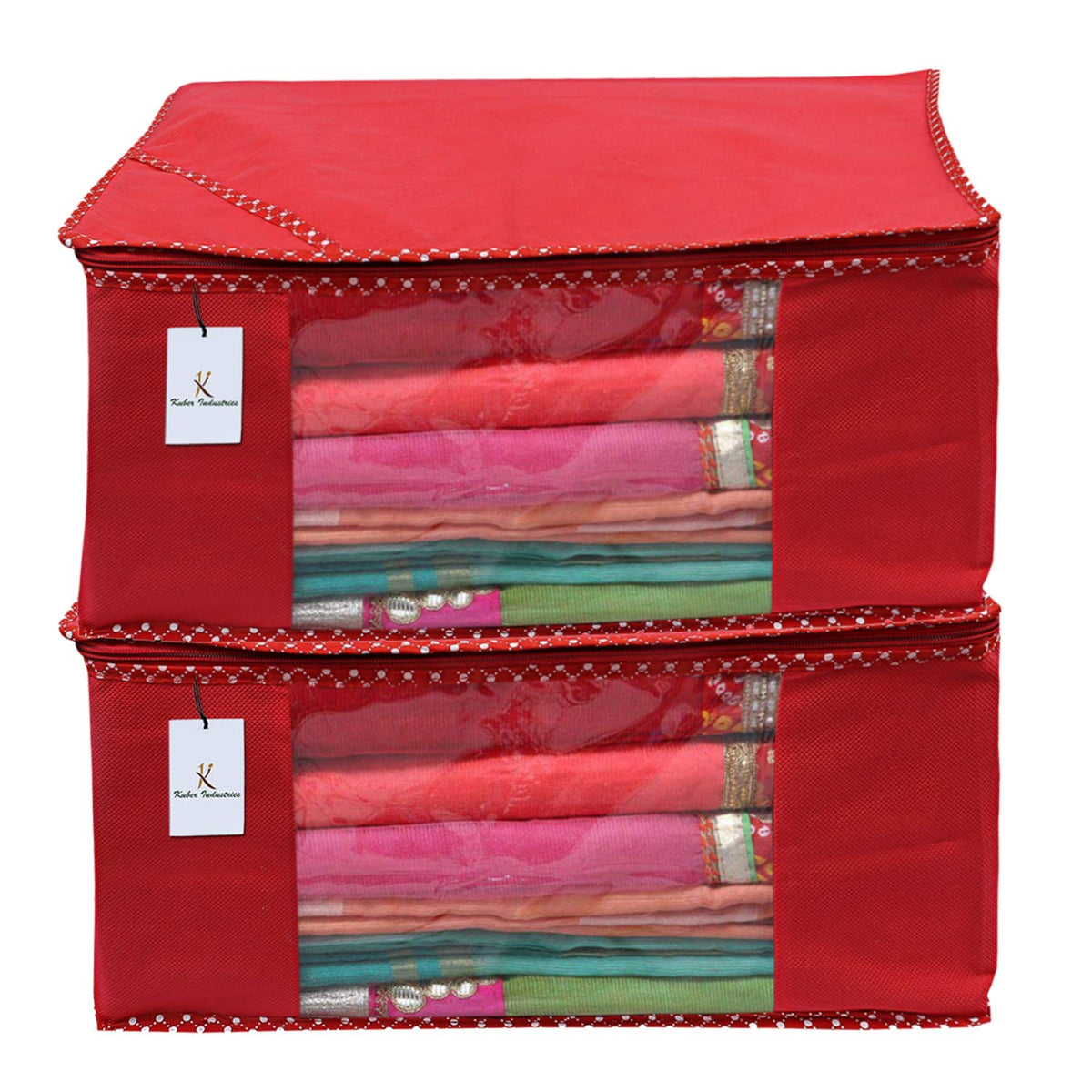 Kuber Industries 2 Piece Non Woven Saree Cover Set, Red,Large Size -CTKTC6439