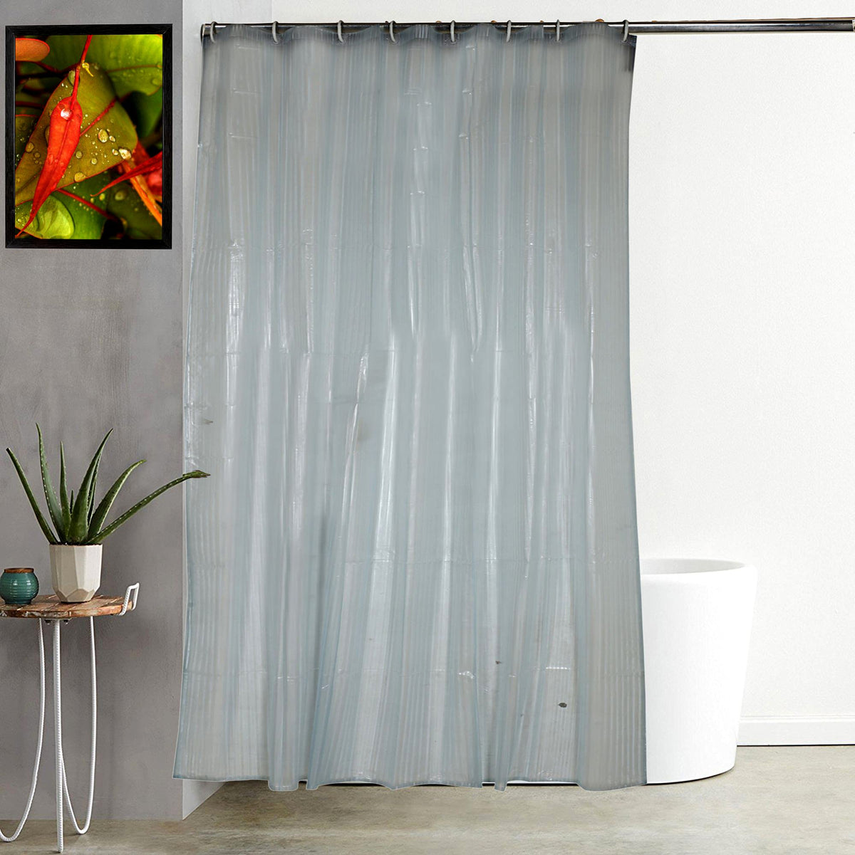 Kuber Industries 0.20mm Lining Design PVC AC Curtain with Hooks,7 Feet (White)