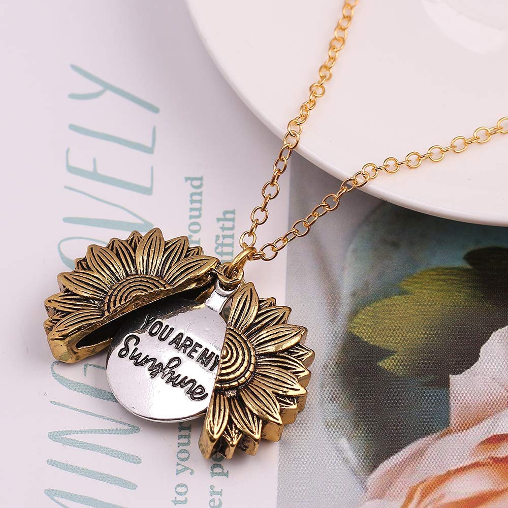 Yellow Chimes Chain Pendant for Women Golden Sunflower Pendant Engraved You are My Sunshine Surprise Gift Locket Pendant for Women and Girls.