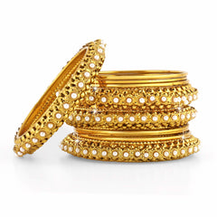 Yellow Chimes Golden Bangles for Women Traditional Bangles Set Classic Antique Look Gold Plated Pearl Bangles Set for Women and Girl's.