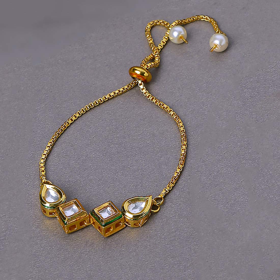Yellow Chimes Bracelet for Women Ethnic Gold Plated Handmade Studded Kundan Bracelet for Women and Girls