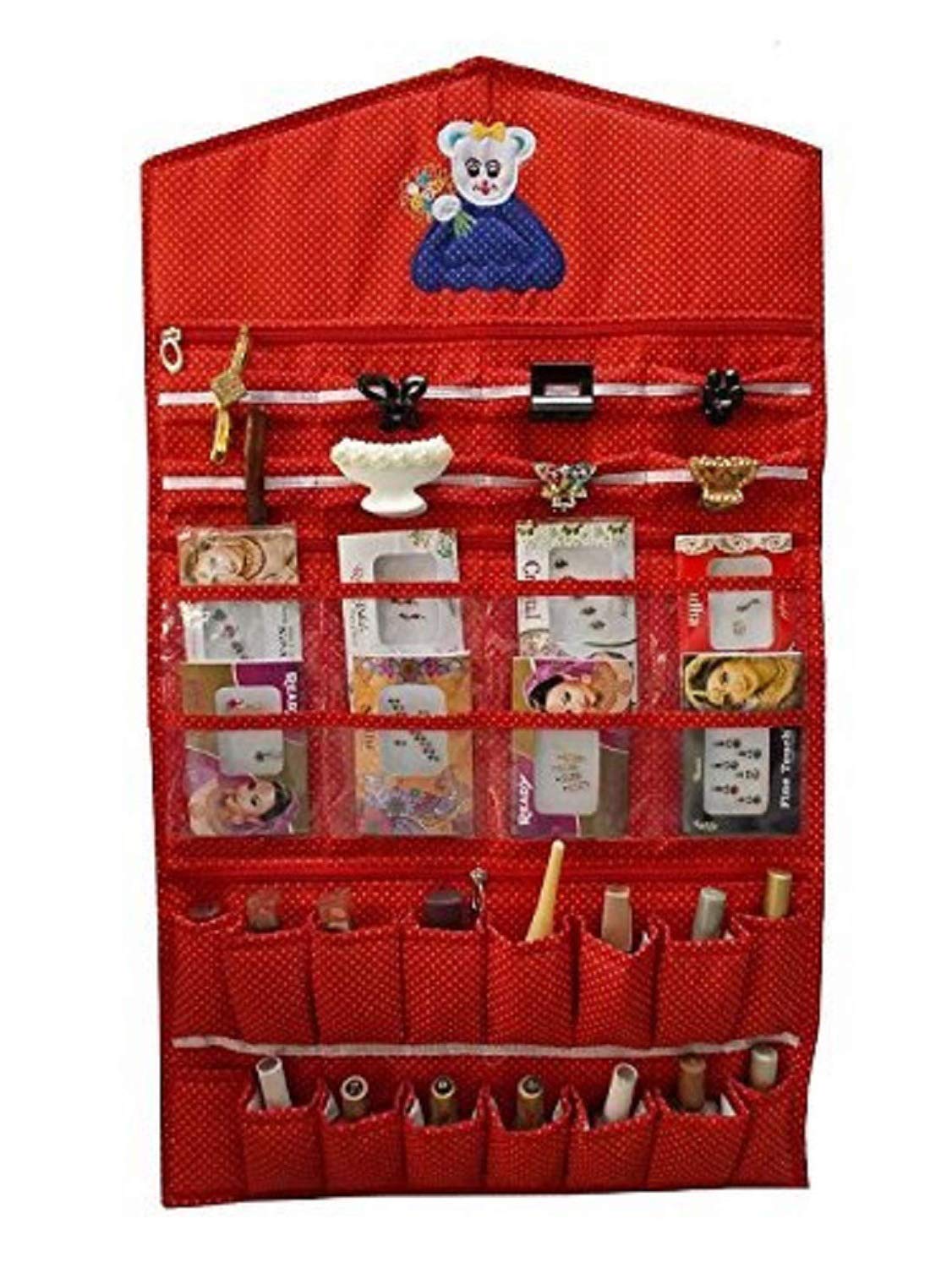 Kuber Industries Cotton Make Up Wall Hanging, Red