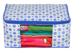 Heart Home Dot Printed Foldable, Lightweight Non-Woven 3 Saree Cover & 3 Underbed Storage Bag Set For Saree, Clothes, Blankets With Tranasparent Window, Set of 6 (Blue)-46HH0620
