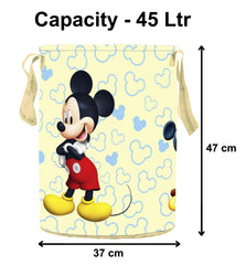 Fun Homes Disney Team Mickey Round Non Woven Fabric Foldable Laundry Basket, Toy Storage Basket, Cloth Storage Basket With Handles,45 Ltr (Cream)-FUNNHOM12049