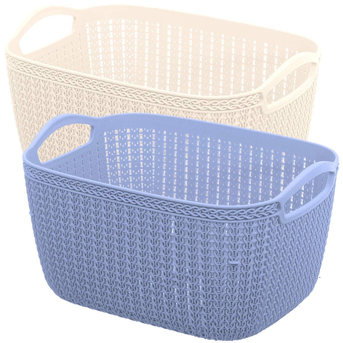 Kuber Industries Unbreakable Plastic 2 Pieces Multipurpose Large Size Flexible Storage Baskets/Fruit Vegetable Bathroom Stationary Home Basket with Handles (Cream & Grey) - CTKTC037851, Standard