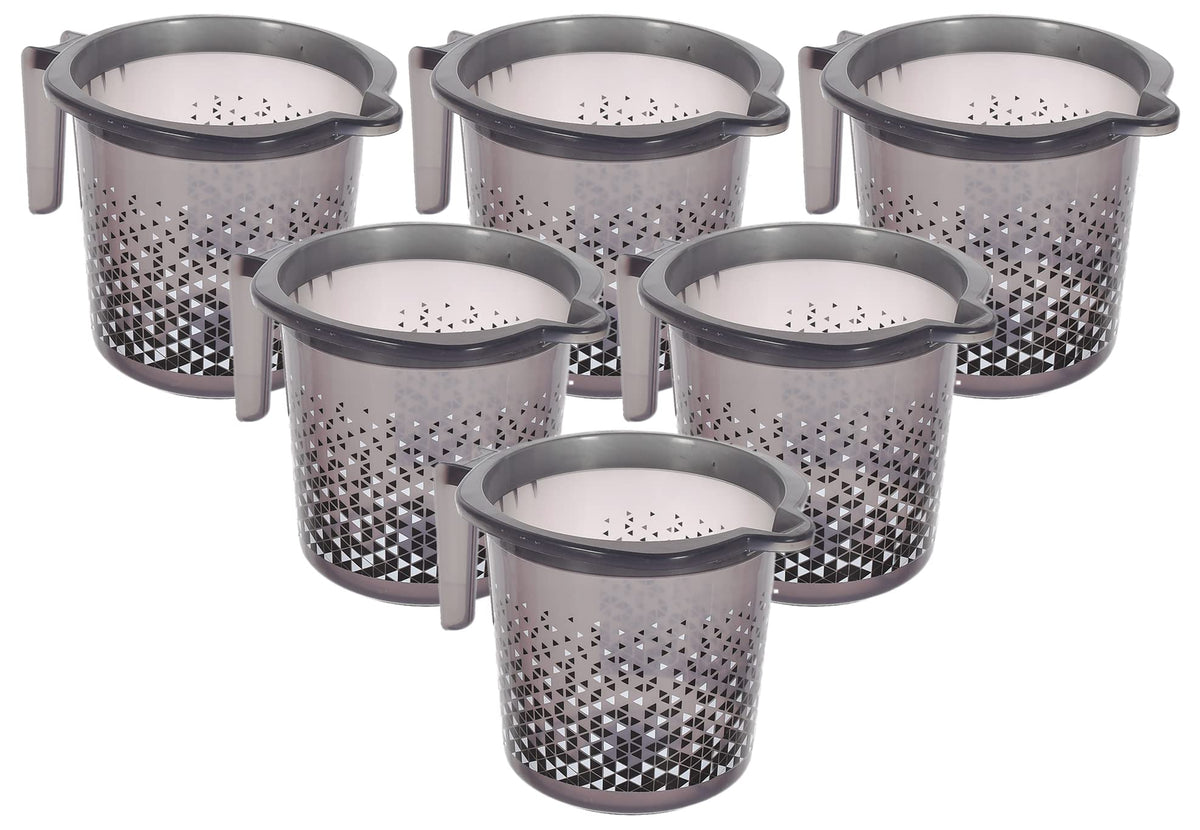 Heart Home Tinted Print Plastic Bathroom Mug 1.5 Litre- Pack of 6 (Black)-46HH0241