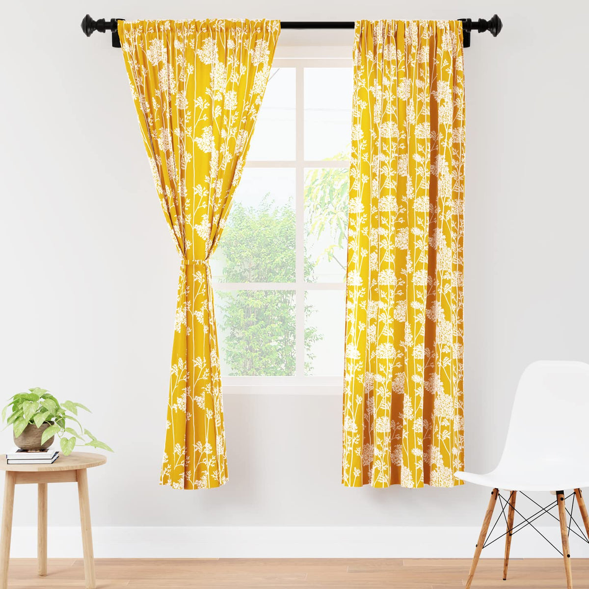 Encasa Homes Polyester Printed Window Curtain for 6 ft with Tie Back, Rod Pocket, Light-Filtering, Curtains for Kitchen, Bedroom, Living Room (140x183 cm), Blotch Mango, Set of 2