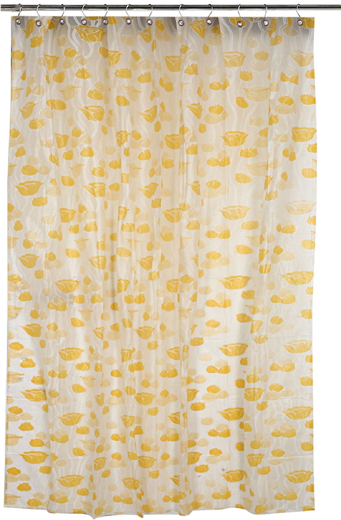 Heart Home Polyvinyl Chloride Floral Shower Curtain with 8 Hooks, Standard, Yellow, Pack of 1
