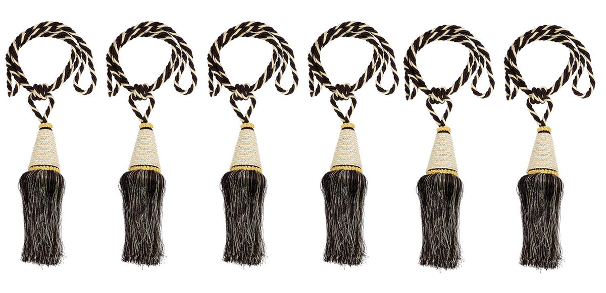 Kuber Industries Beads Beautiful Design Polyester 6 Pieces Curtain Tie Back Tassel Set (Brown) CTKTC33553