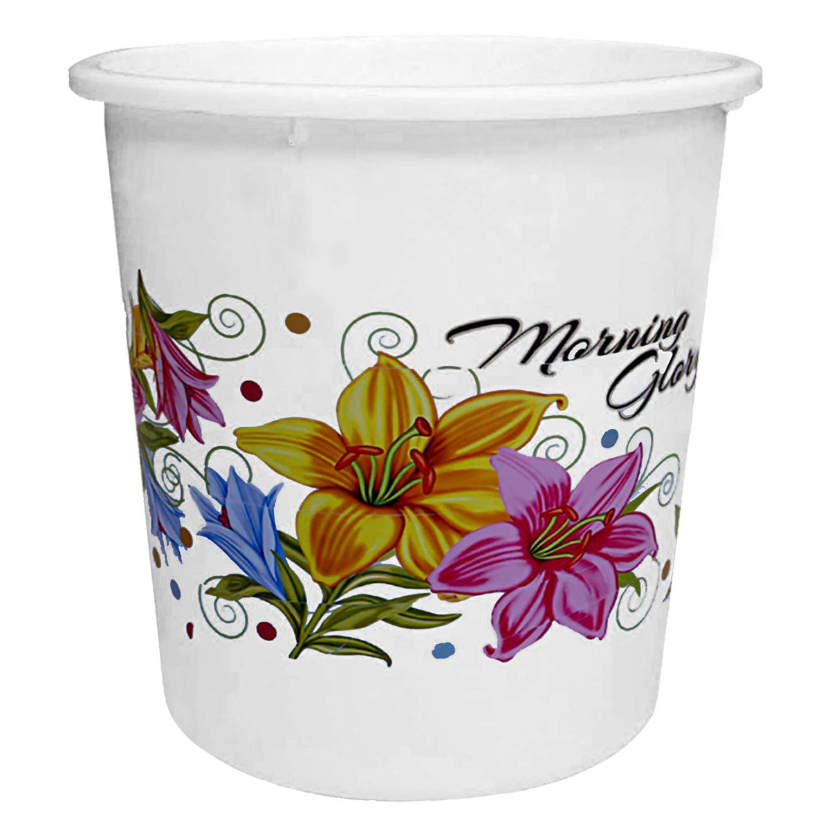 Kuber Industries Flower Print Plastic Garbage Waste Dustbin/Recycling Bin for Home, Office, Factory, 13 Liters (White)-KUBMART10920