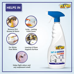Cleno Tap & Shower Cleaner Spray to Clean Bathroom, Kitchen Tap, Shower, Faucet. Removes Limescale & Hard Water Spot, Soap Scum, Water Stains, Scaling - 450ml (Ready to Use) (Pack of 4)